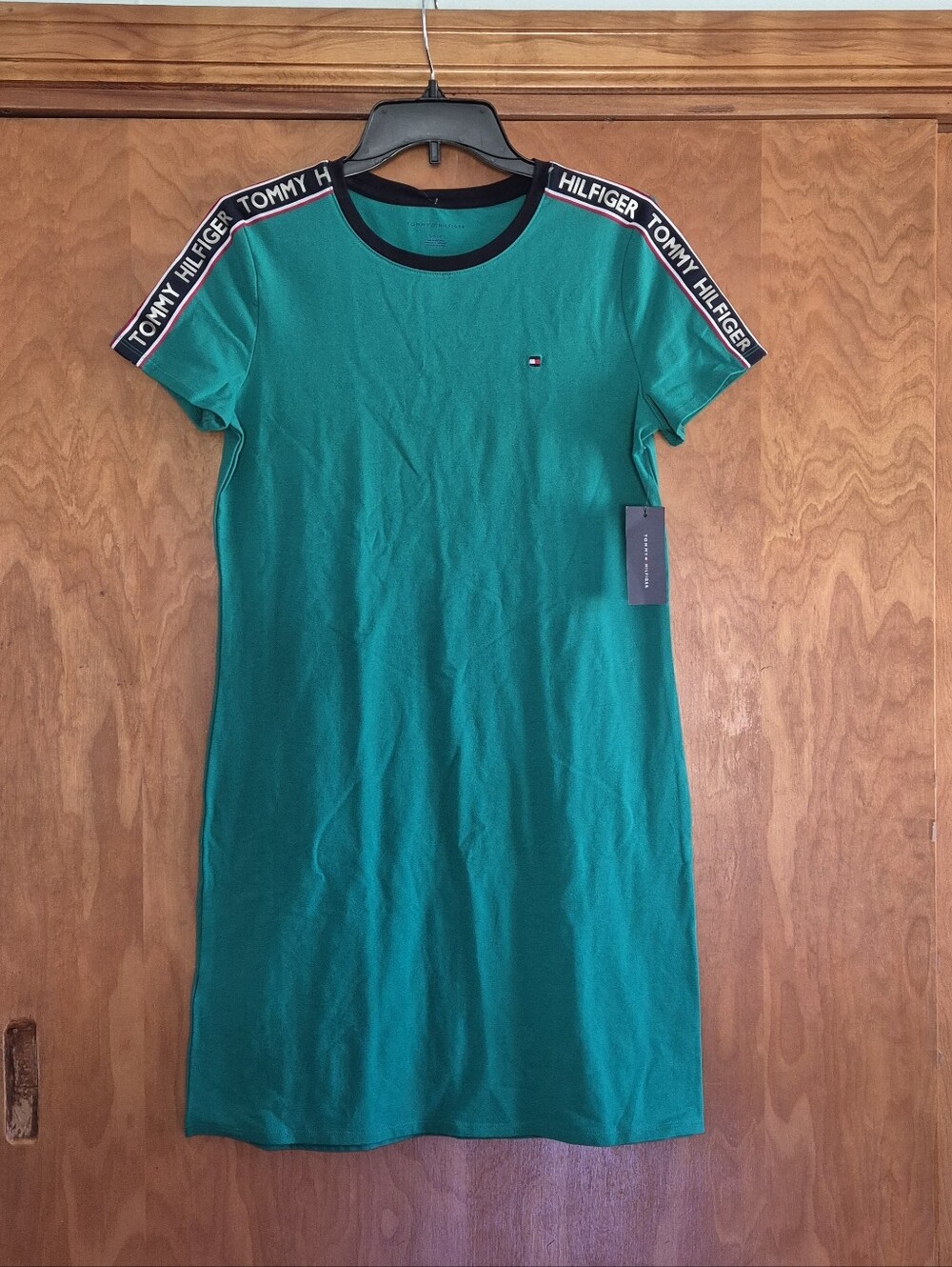 Tommy Hilfigerl Green Logo Tape Crewneck T-shirt Dress, size S